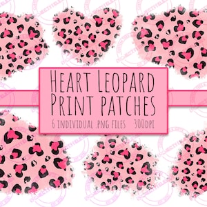 Patches com estampa de leopardo em formato de coração rosa PNG | sublimação | design de camisetas | elemento de design | download instantâneo