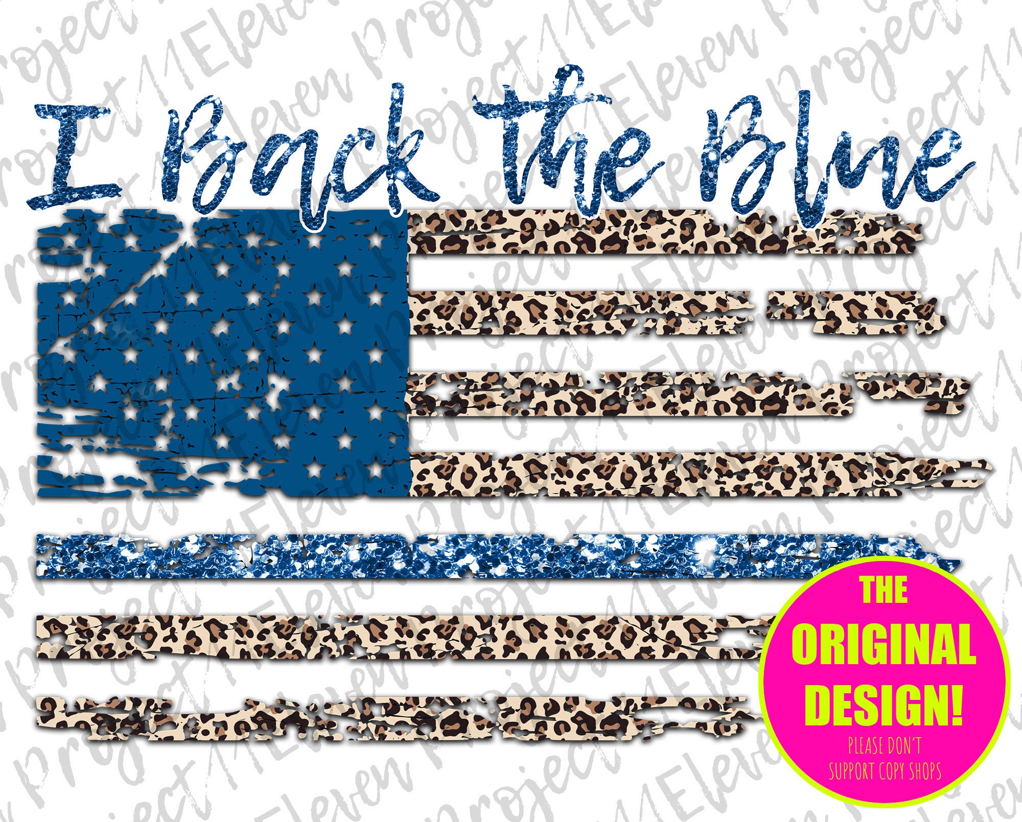 I Back the Blue Leopard Print glitter thin blue line Distressed Ameri…