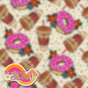 Ciambelle in stile tatuaggio e caffè freddo / Esclusiva FB VIP Limited / Modello senza cuciture