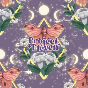 Handgemalte Motten & Monde floral auf lila Hintergrund FB VIP Limited exclusives Seamless Pattern