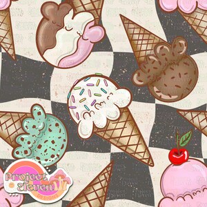 Graziosi coni gelato pastello su scacchi grigi / Esclusiva FB VIP Limited / Modello senza cuciture