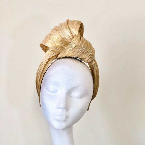 Göttin Turban Gold Elfenbein Metallic Seide Abaca Stirnband Weißgold Champagner Hochzeit Royal Ascot WEIHNACHTEN Party Hut Helle