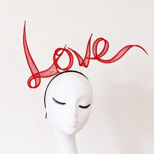 Love Letter Slogan Headband Fascinator Hand Rolled Sinamay Wedding Bridal Bridesmaid Hat Red Valentine's Day Christmas Birthday Gift