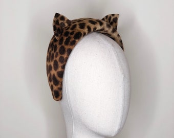 Free Gift Box Leopard Print Cat Ears Headband Fur Felt Animal Print Halo Winter Hat Hand Made Melazines Turban Fascinator Christmas