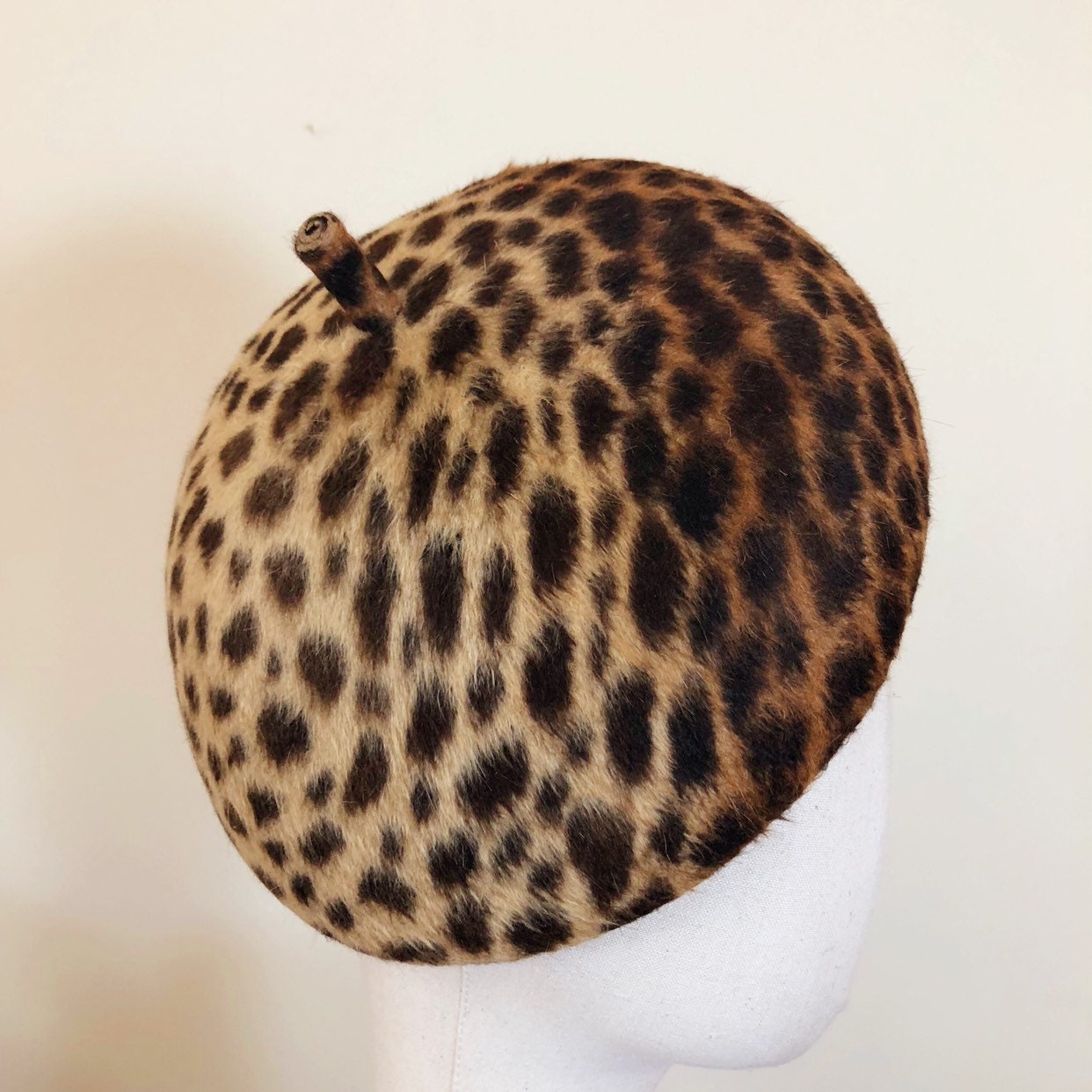 Leopard Print Rabbit Fur Felt Beret Made From Vintage Block Animal
