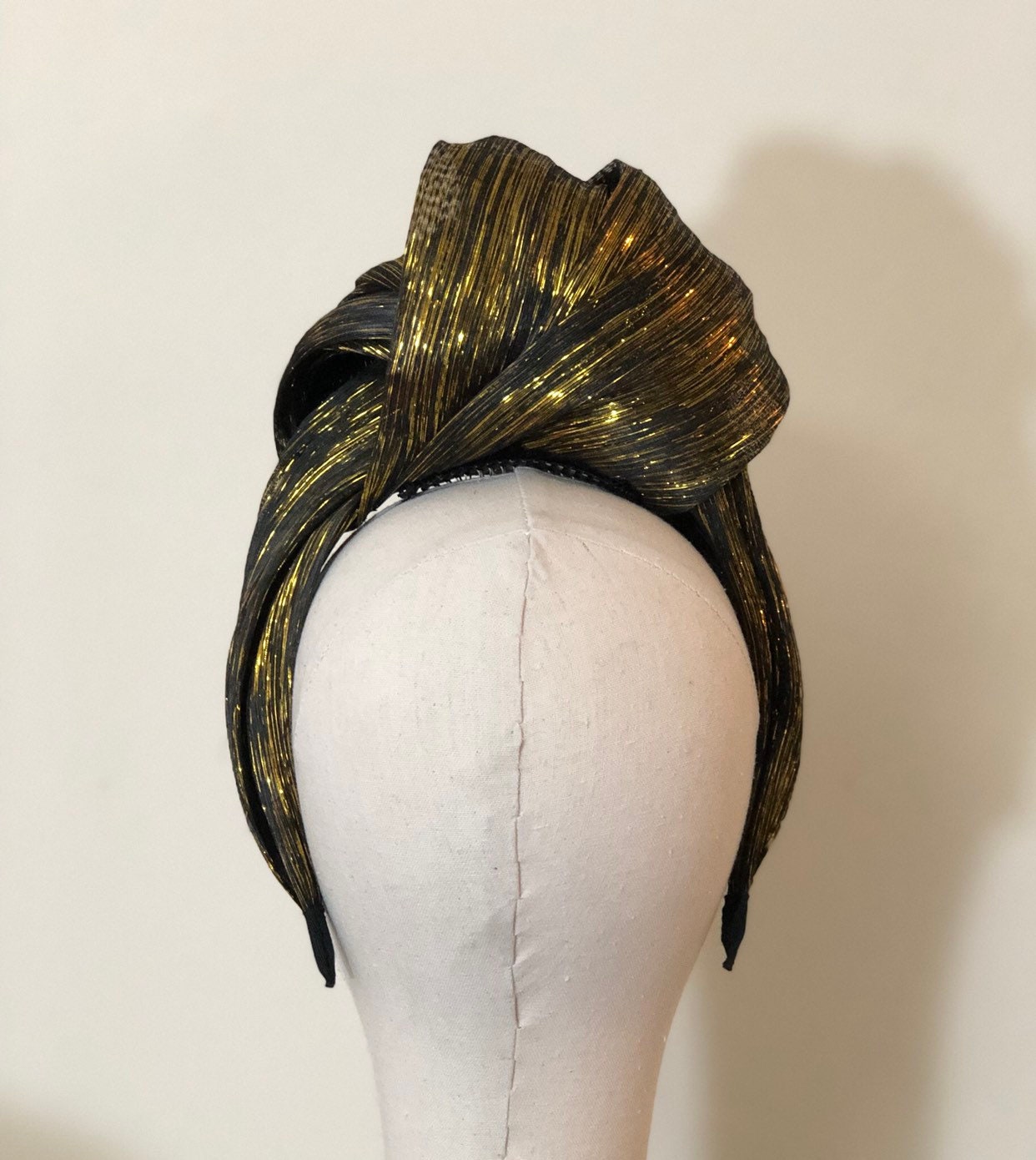 Starry Night Turban Gold Black Metallic Silk Abaca Headband | Etsy