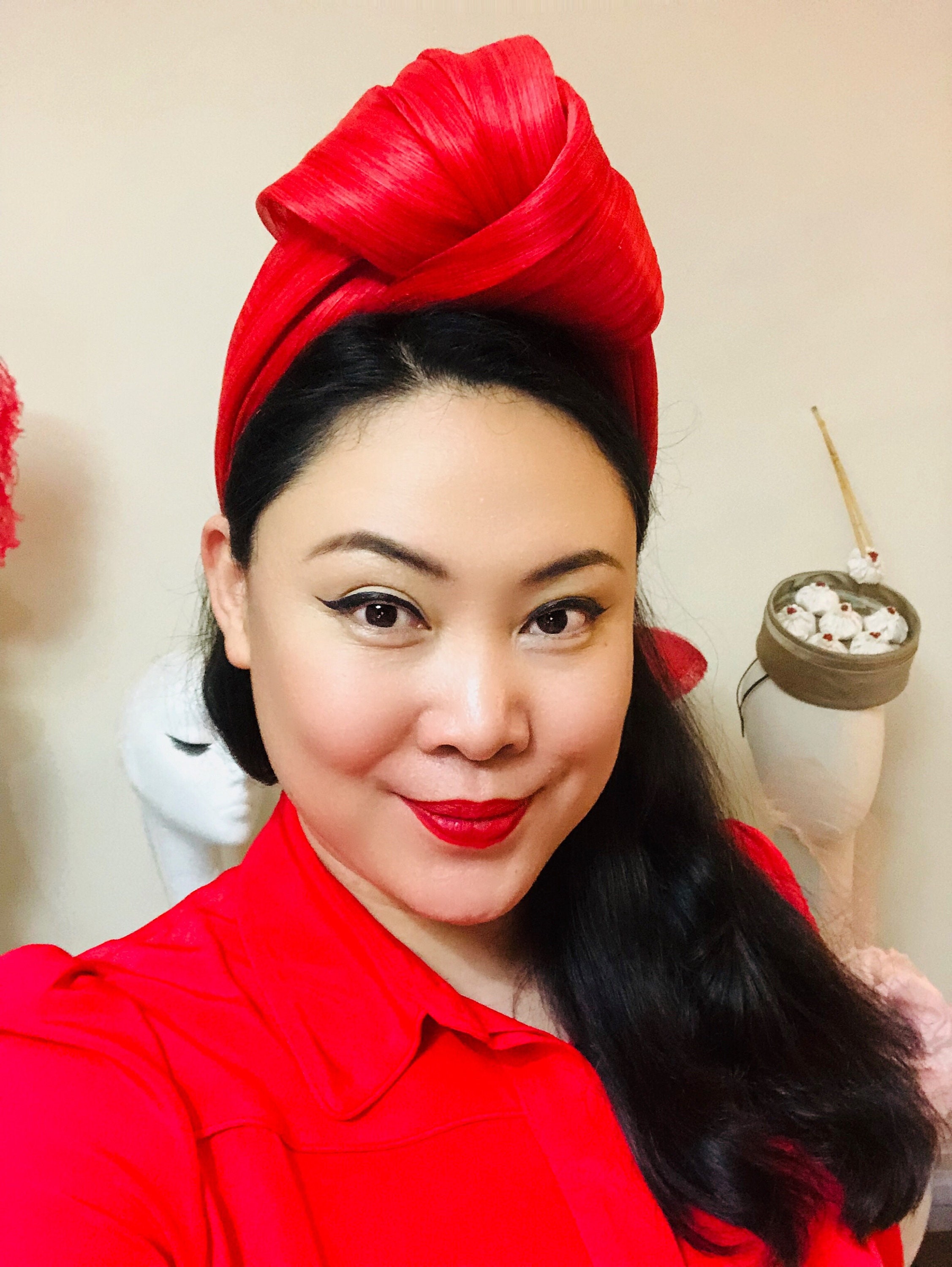 Goddess Turban Scarlet Red Silk Abaca Headband Wedding Bridal