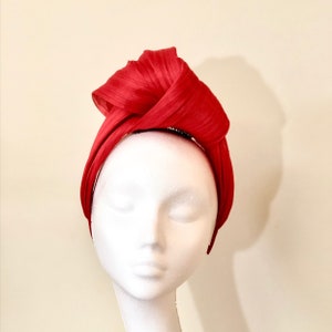 Goddess Turban Scarlet Red Silk Abaca Headband Wedding Bridal Royal Ascot Summer party holiday Festival Fascinator Hat Bright colour