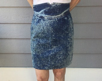 80s Acid Wash Denim Skirt XS High Waist Prezzia Jeans vintage bodycon pencil mini