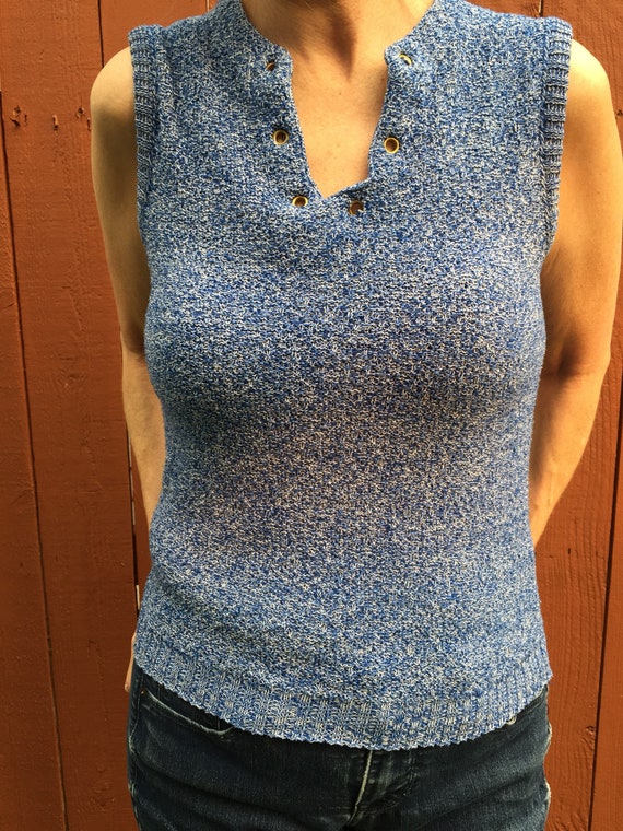 70s Sears Roebuck & Co Blue Tank Top Sweater Small - image 2