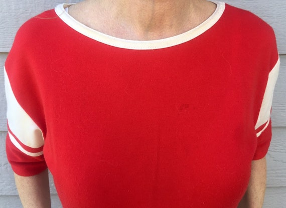 70s Red White 3/4 Sleeve Dress Small/Medium Toni … - image 4