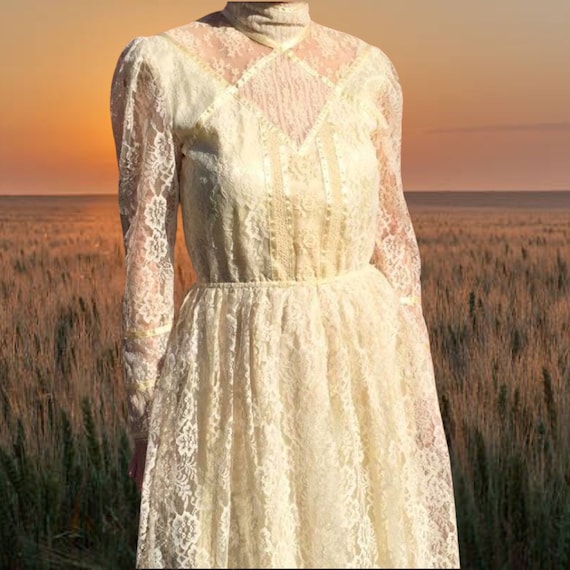 Vintage Gunne Sax Cream Lace Dress | Small | Long Sleeve | High Collar |  Wedding, Cottagecore, Prairie | 70s Edwardian Victorian Regency - Etsy