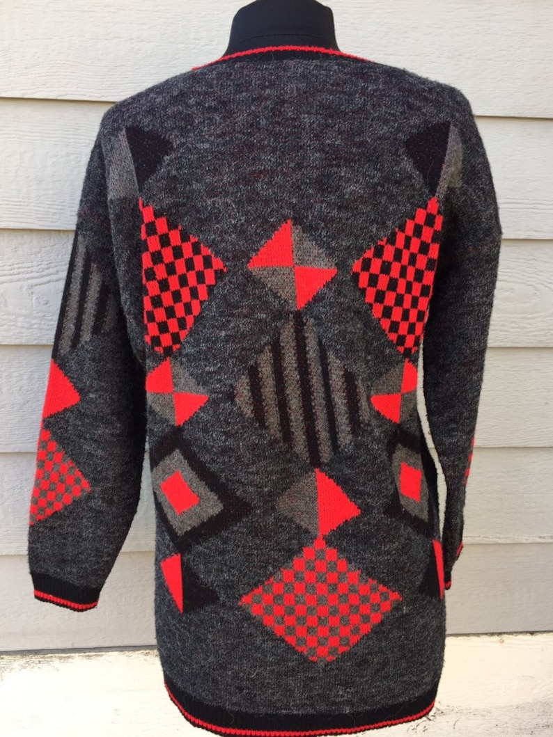 80s Geometric College Point Sweater Large Oversized Pullover