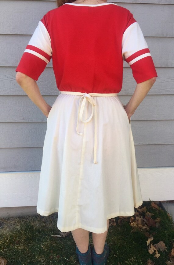 70s Red White 3/4 Sleeve Dress Small/Medium Toni … - image 2
