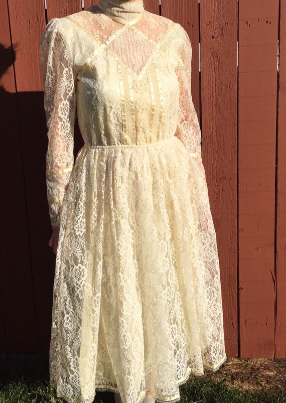 Vintage Gunne Sax Cream Lace Dress | Small | Long… - image 3