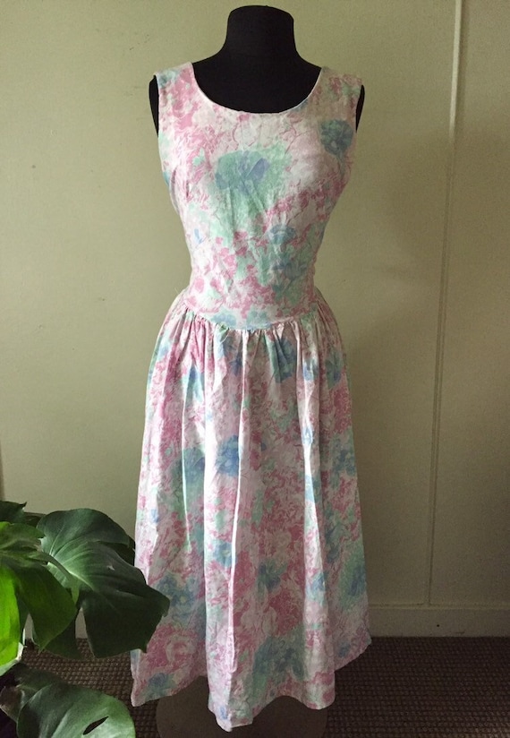 Vintage Pastel Floral Dress Large Handmade