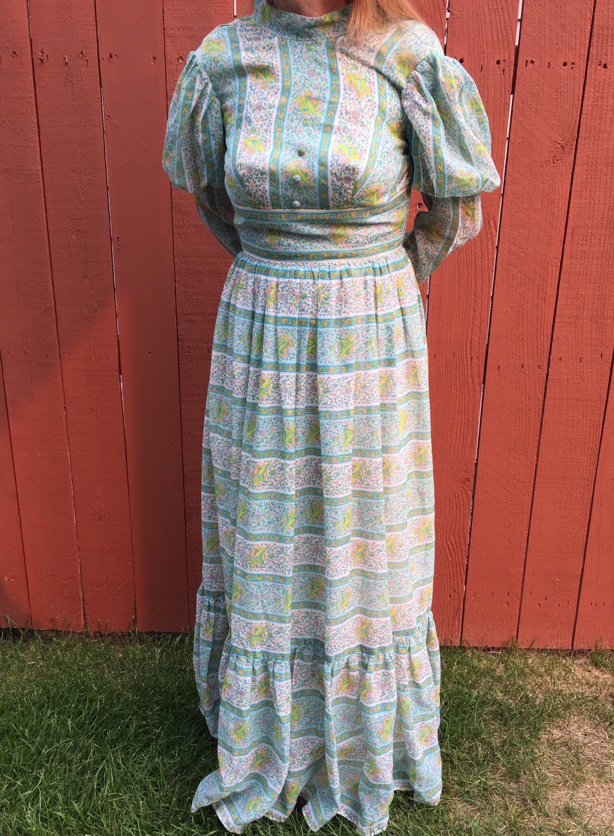 70s Handmade Peasant Prairie Maxi Dress XS Etsy
