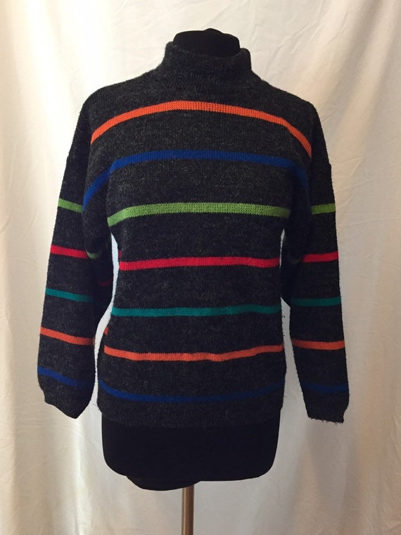 80s Croquet Club Rainbow Striped Sweater Medium Etsy