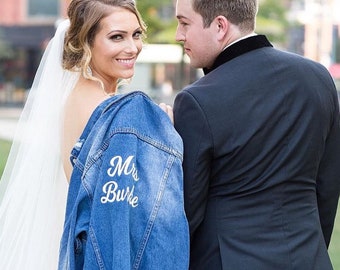 Bridal Custom Embroidered Jean Jackets perfect for the brides, bridesmaids and bachelorette parties