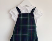 Green and red tartan, Christmas plaid, reversible baby romper, gold dots, cotton fabric overall, pink metallic stars jumpsuit UK