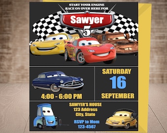 Invito auto. Invito di compleanno Disney Cars. Invito digitale per auto. Auto Festa di compleanno. Invito Lightning McQueen. FILE DIGITALE.