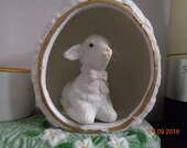 Vintage Porcelain Easter Egg with Lamb inside and Candle Holder