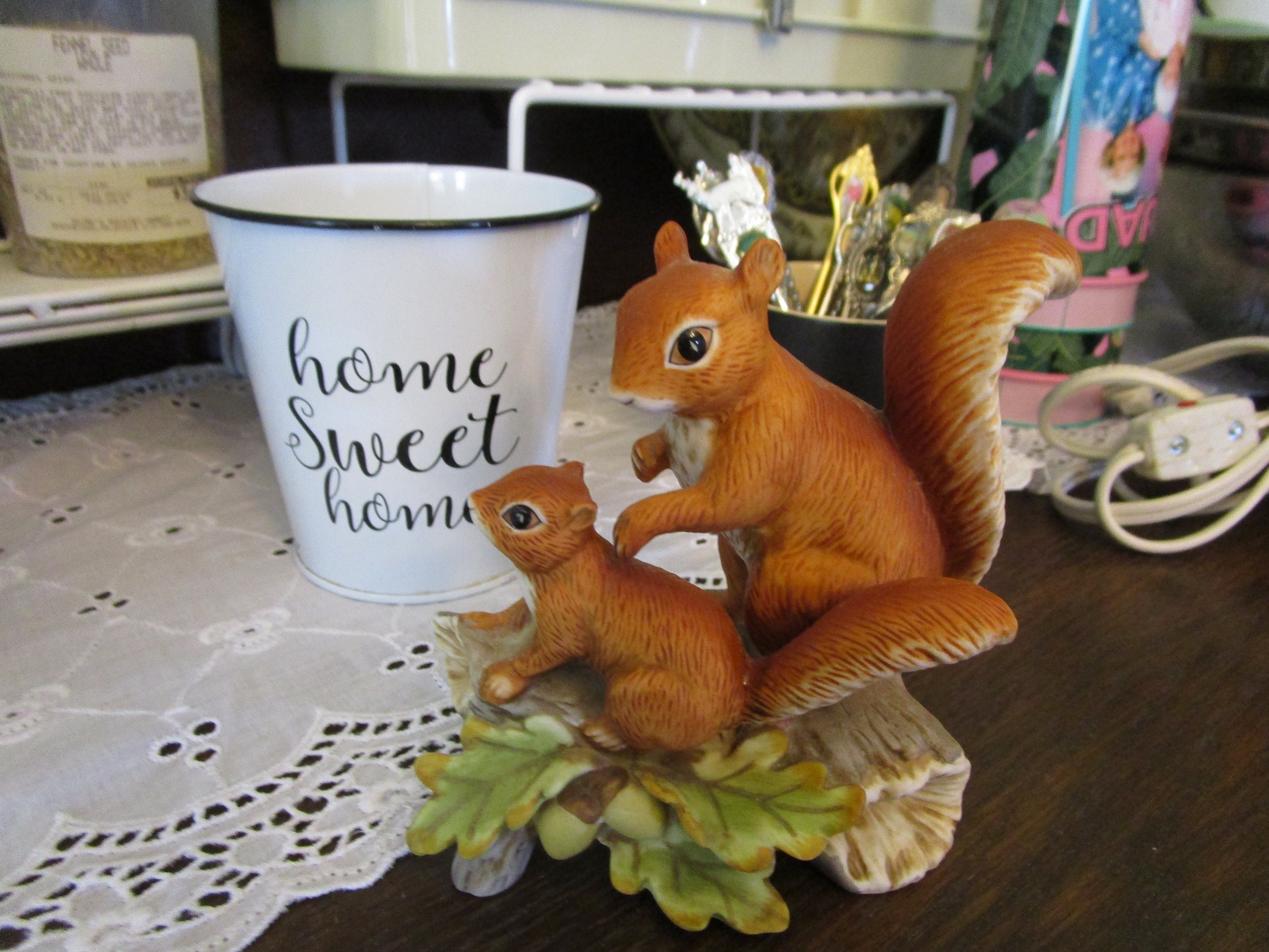 Vintage Homco 2 Squirrels Figurine Mama and Baby Squirrel