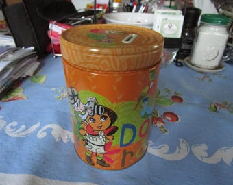 Vintage Dora the Explorer Round Metal Bank The Tin Box Company