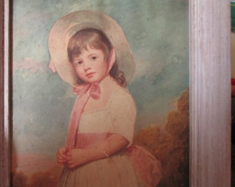 Mid Century White Wood Framed Picture of Miss Juliana Willoughby by George Romney