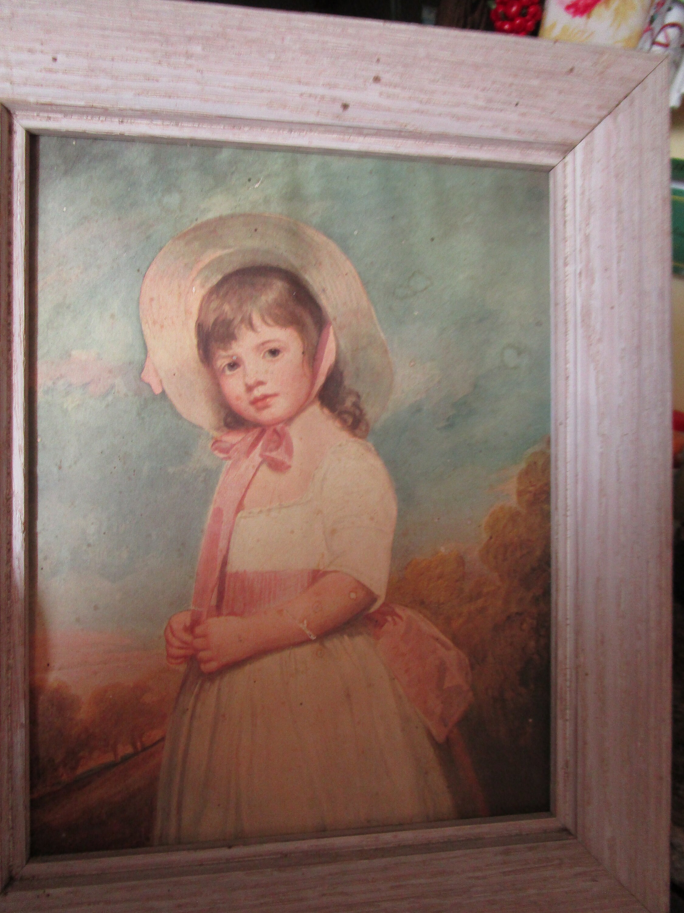 Mid Century White Wood Framed Picture of Miss Juliana Willoughby by ...