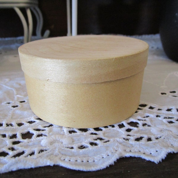 Vintage Small Round Wooden Box Trinket Box