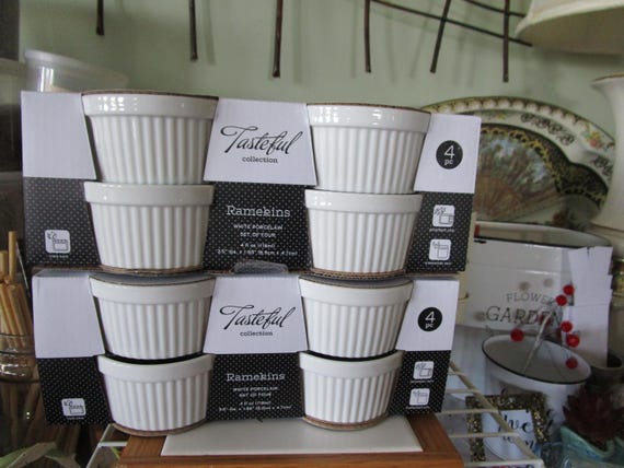 Never Used 8 White Porcelain Ramekins 4 fl oz and 3.5 dia x 1.85 in