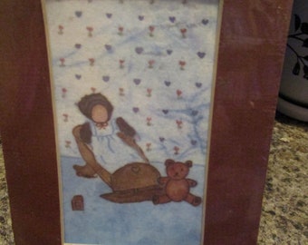 Vintage Batik Picture Never Framed Baby in a cradle