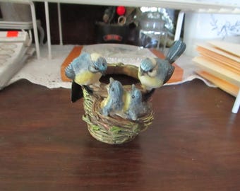 Bluebirds family on Nest Small Candle Holder