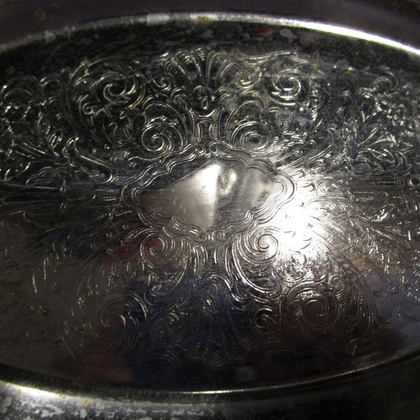 Mid Century Silver Metal Oblong Serving Dish