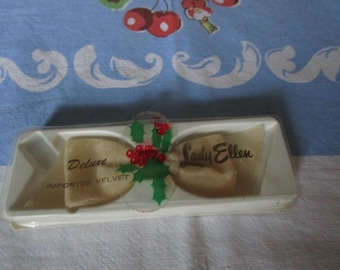 Mid Century Deluxe Lady Ellen Imported Velvet Beige Hair Bow with Clip