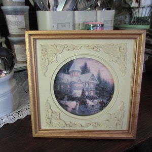 Vintage Victorian Christmas Thomas Kinkade Picture Framed in Glass