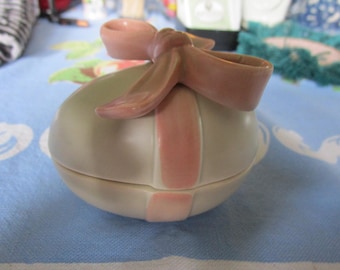 Vintage Fitz and Floyd Porcelain Egg with Pink Bow Trinket Box Easter Decoration
