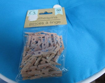Bag of 50 tiny wooden clothespins 1 inch tall