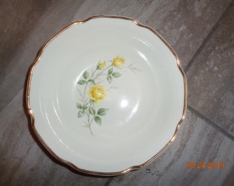 Vintage Mid Century Porcelain Serving Bowl White with Yellow Roses