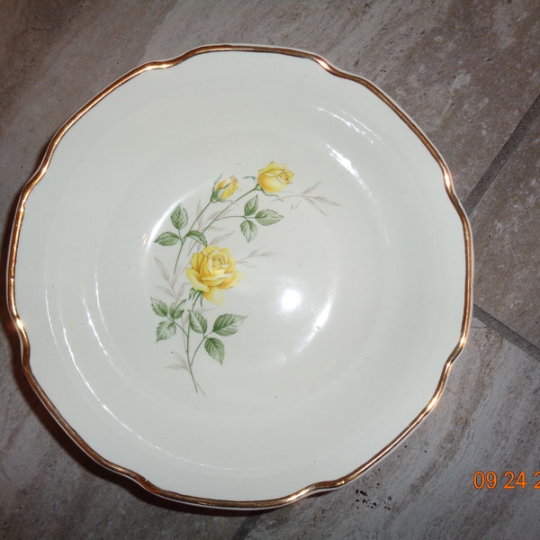 Vintage Mid Century Porcelain Serving Bowl White with Yellow Roses