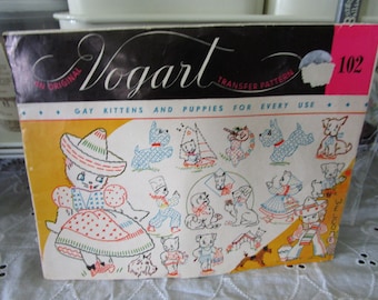 Lot of 3 Mid Century Patterns Butterick McCall Vogart Alphabet Monograms Animals Scottie Dog Dogs Cats