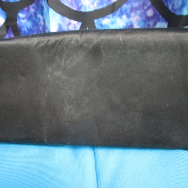 Vintage Woman's Oblong Jet Black Satin Clutch Purse Bag Snaps open/closed on sides