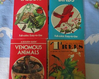 Vintage Lot of 4 A Golden Guide Small Books Venmous Animals Birds Insects Trees