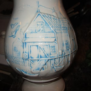 Extra Large Nautical Pottery White and Blue Biscuit Jar