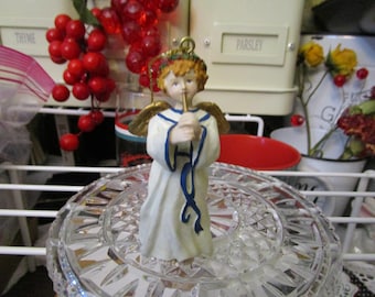 1999 Blonde Girl Angel with instrument Christmas Ornament Princess House (R) Exclusive