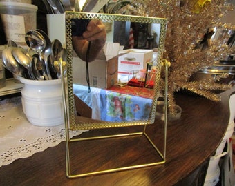 Vintage Gold Metal Standing Mirror Shabby Chic look