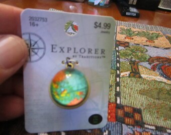 New Pendent or Charm of the World Globe Domed Glass Cabochon Explorer by Traditions