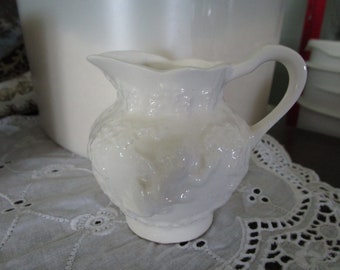 Mid Century Shabby Chic Look White Lefton Porcelain Creamer with Cherub on both sides