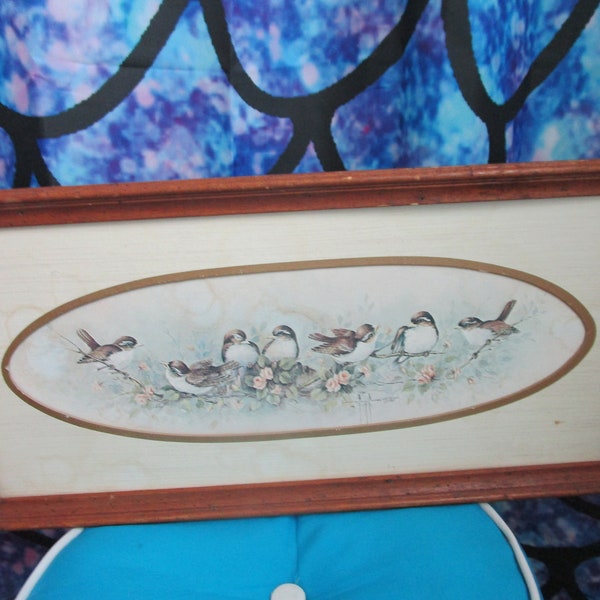 1983 Oblong Framed Lithograph picture of some birds by Margie Morrow
